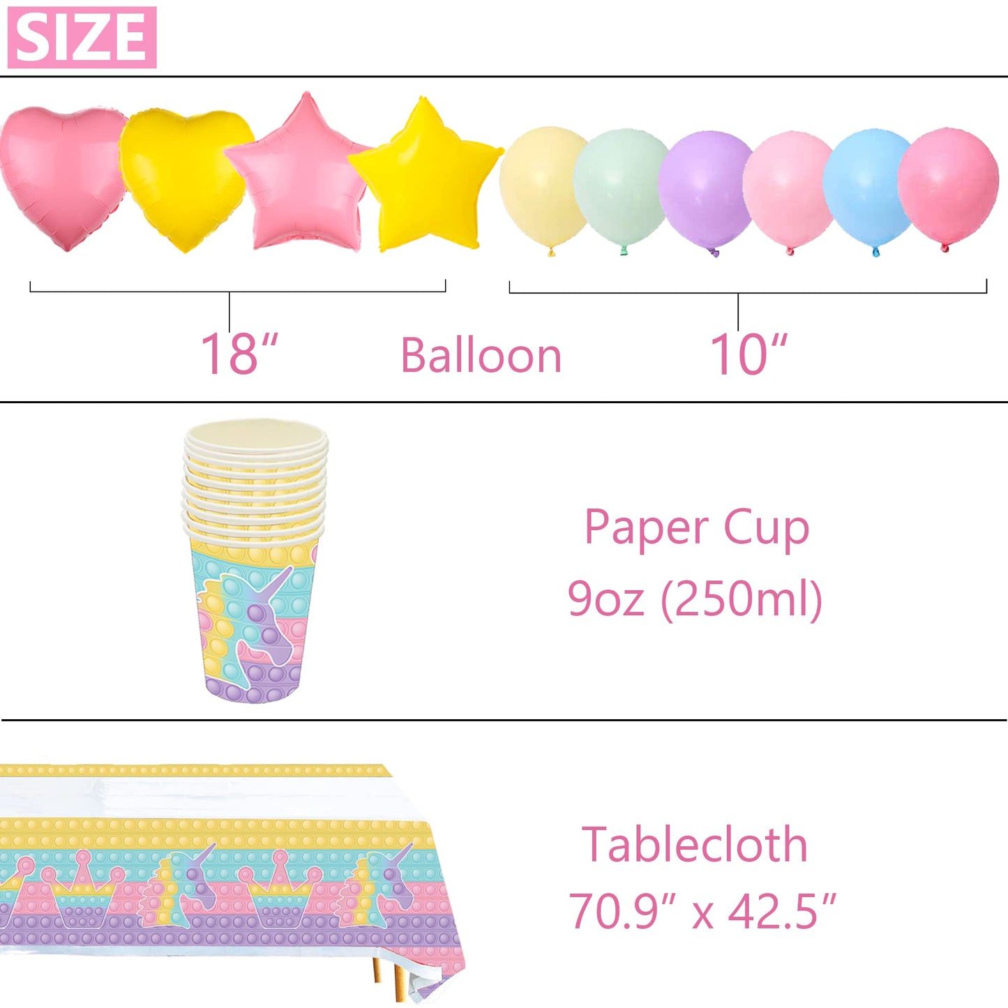 Kakan 124Pcs Pop Birthday Decorations For Girl,Pop Birthday Party Supplies,Includes Banner,Backdrop,Cake Toppers,Tablecloth,Napk