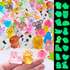 Diydec 60Pcs Luminous Mini Resin Animals 60 Styles Miniatures Glow In The Dark Tiny Little Figures To Hide Small Duck Figures Fo