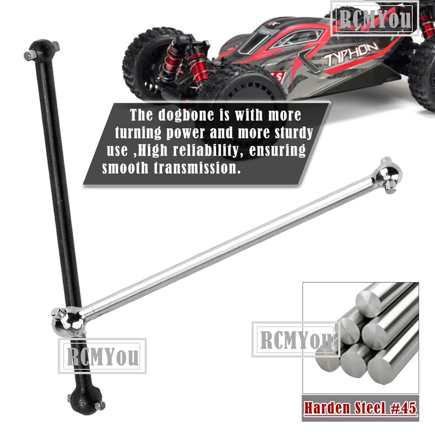 RCMYou Centor Drive Shaft Dogbone Upgrades for 1/8 Arrma Typhon 6s Blx,Outcast 6S BLX,Notorious 6S BLX,2pcs Centor Driveshaft Ax