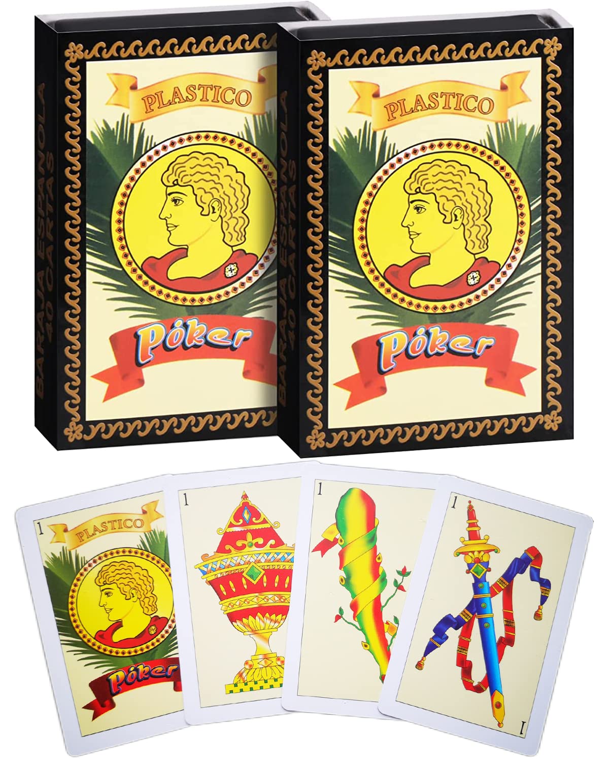 Cdbxra 2 Decks Spanish Playing Cards Cartas Españolas, Baraja Española, Briscas Cards Puerto Rico, Mexican Playing Cards, Plastic Spanish Cards, Barajas Espanolas Plasticas(With Playing Card Boxes)
