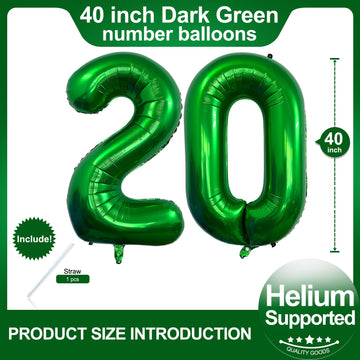 Number 20 Dark Green Balloons 40 Inch Giant Green 20 Numer Foil Helium Balloons For 20Th Green Birthday Party Supplies 20Th Anni