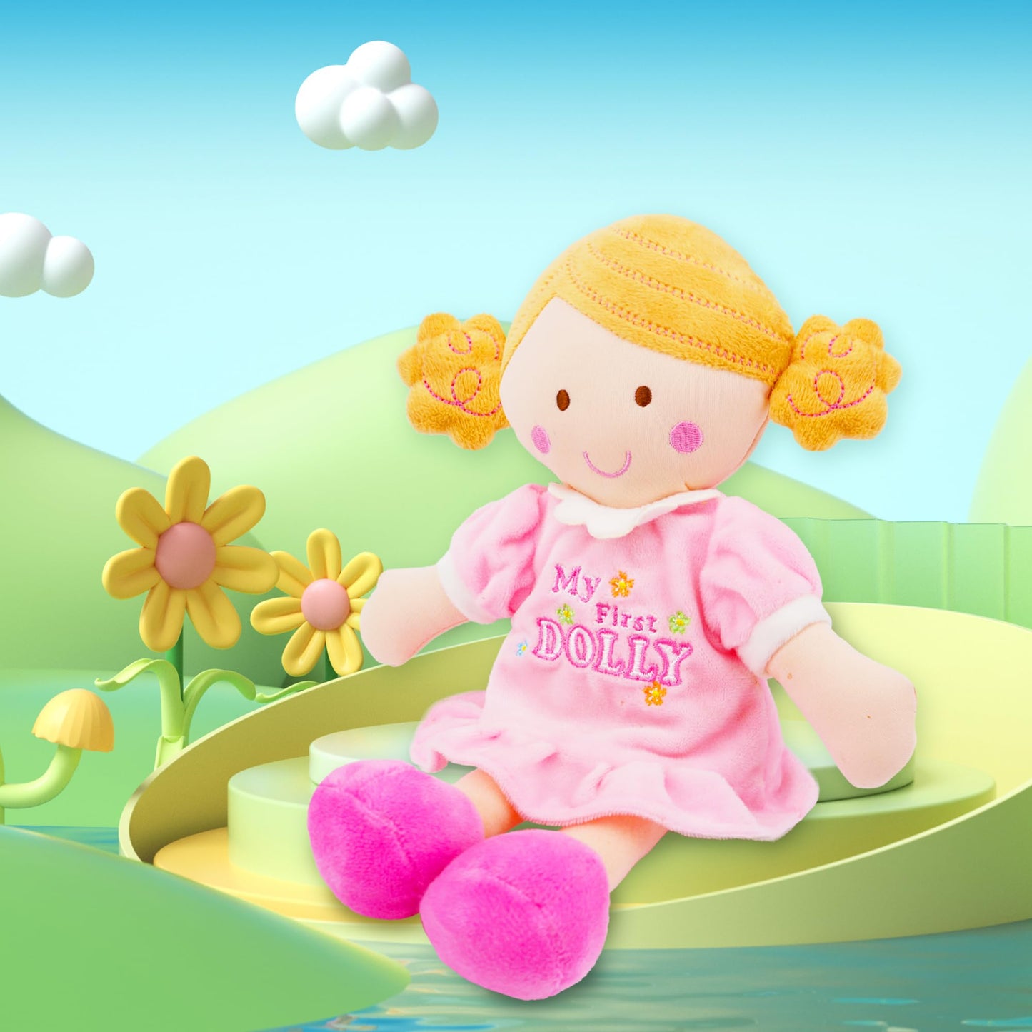 June Garden 12'' My First Doll Kaitlyn - Soft Plush Baby Doll - Pink Outfit