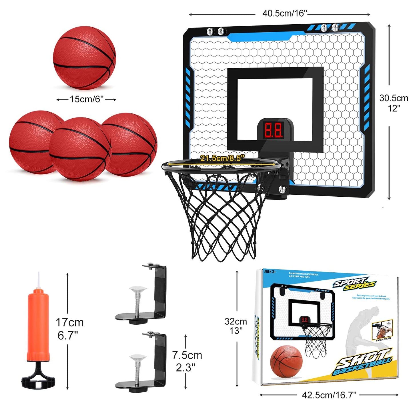 Iyoyo Mini Basketball Hoop Indoor For Kids Over The Door Basketball Hoop With Electronic Scoreboard Mini Basketball Hoop 4 Balls Basketball Toys Gift Kids 3-12 Year Old Toddlers Boys Girls Teens