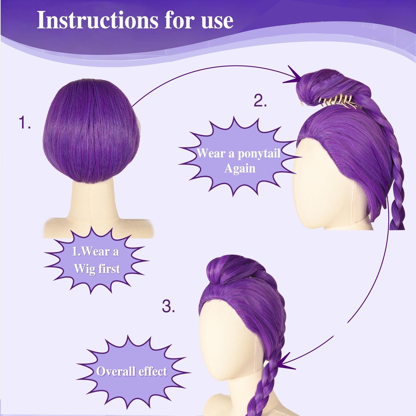 SFYANGXI Long Purple Cosplay Wig with Braid Ponytails - Halloween Cosplay Wigs for Women Costume Party