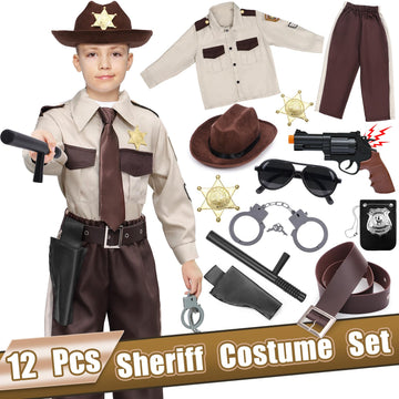 Latocos Kids Police Officer Costume Western Sheriff Cowboy Uniform Role Play With Accessories Halloween Costumes Boys Girls