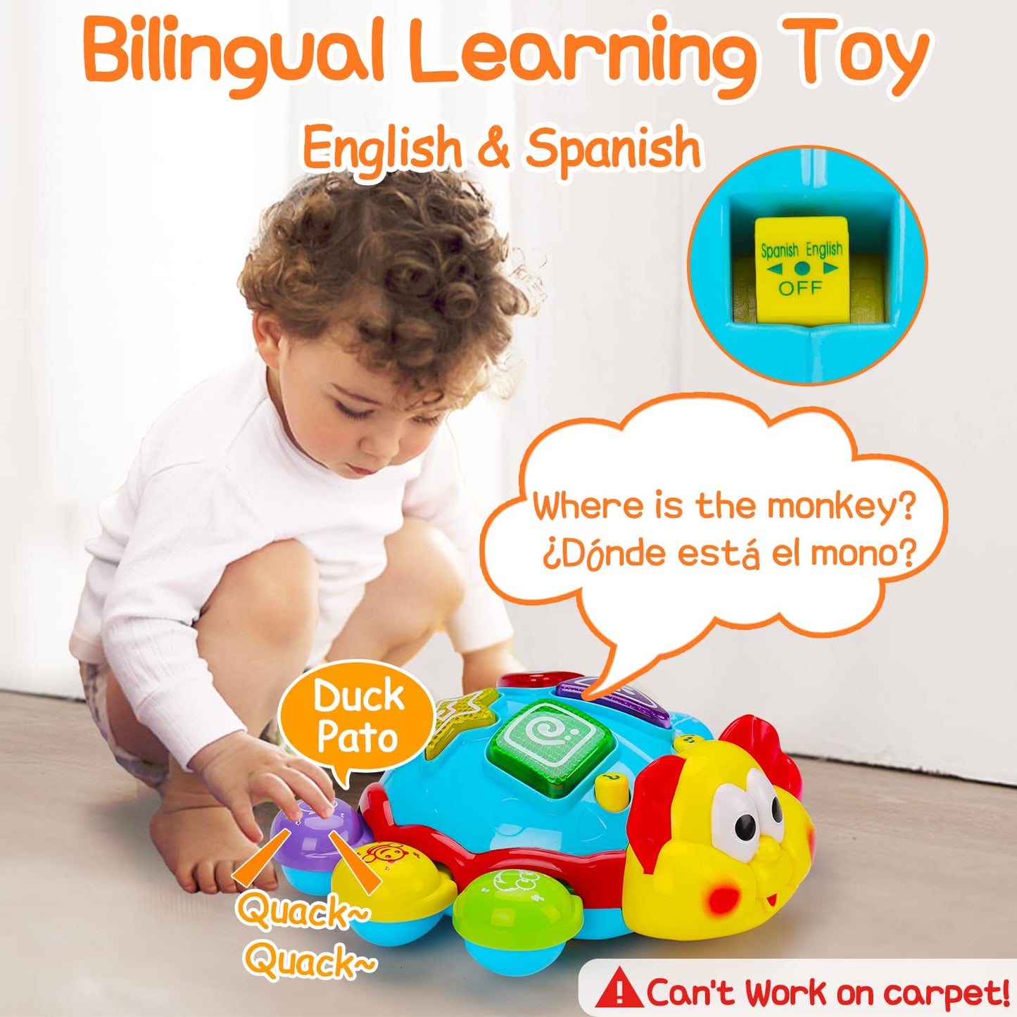Baby Crawling Toy 6 To 12 Months Spanish English Bilingual Learning Toy For Infants 0-3-6 7 8 9 10 12-18 Months Educational Musical Light Up Toy 1 Year Old Boy Girl Gift Toddler Ladybug Tummy Time
