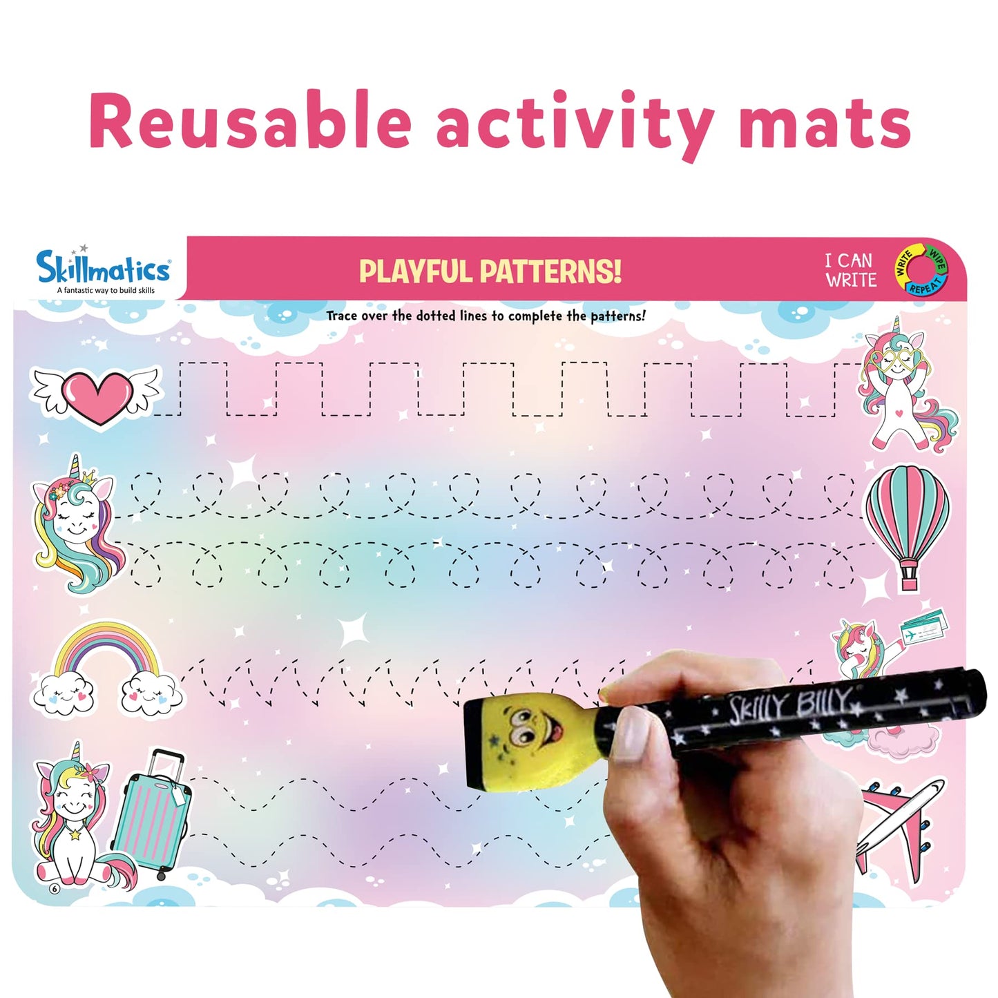 Skillmatics Educational Toy - I Can Write Unicorns, Preschool & Kindergarten Learning Activity For Kids, Toddlers, Supplies For Classroom, Gifts For Girls & Boys Ages 3, 4, 5, 6