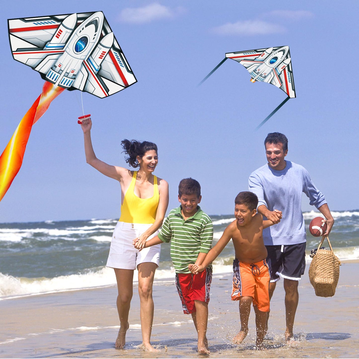 Kite, 2 Pack Easy To Fly Rocket Plane Kite With Mini Launcher Kites For Kids Ages 4-8 8-12 Boys Easter Gift Kites For Children & Adults With 328Ft Kite String For Outdoor Games And Family Activities
