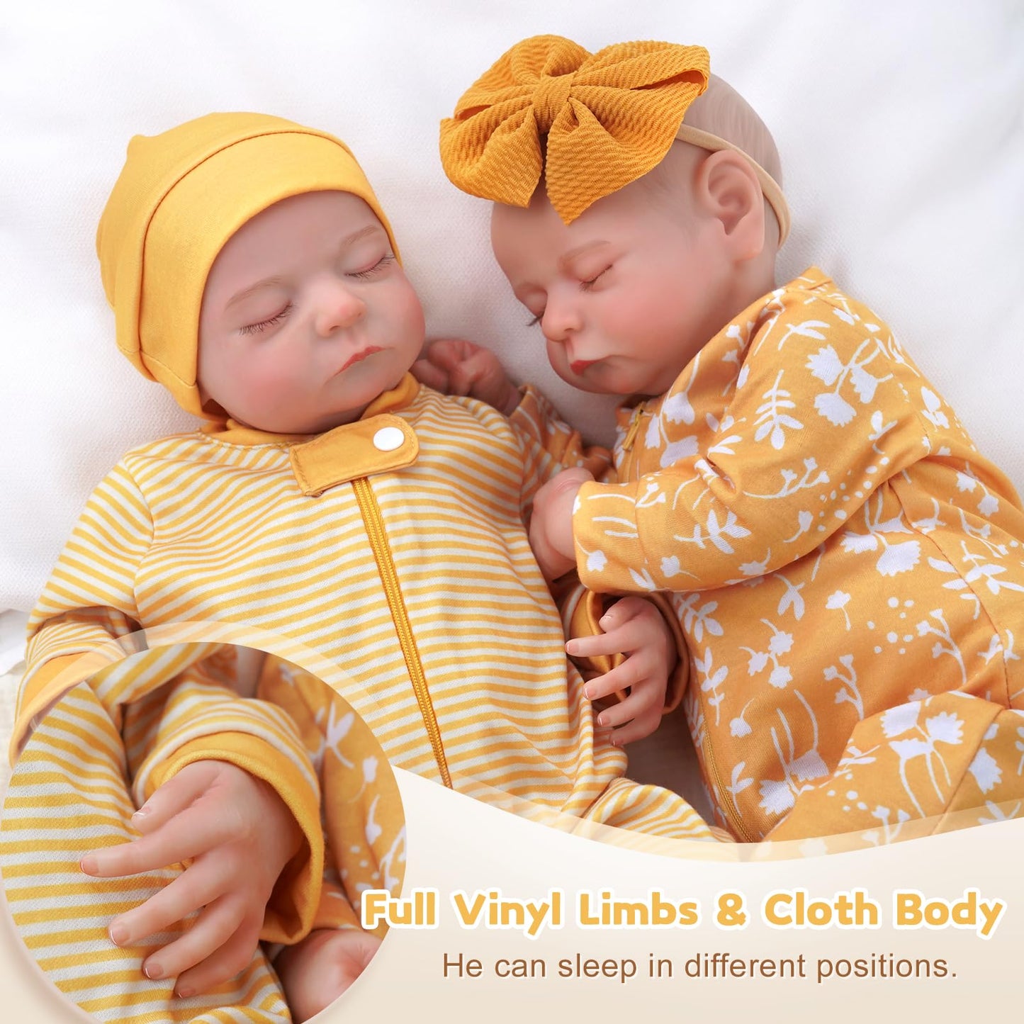 Adfo Lifelike Reborn Baby Dolls Twins, 20 Inch Realistic Newborn Real Life Baby Boy Girl Dolls Soft Vinyl Baby Dolls With Clothe