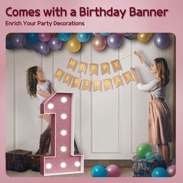 Marquee Numbers Pink 1St-Birthday Decorations: Large 3Ft Light Up Number Rose Gold First Birthday Decoration For Boy Girl One Ye