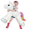 Tezituor 43in White Unicorn Plush Toy - Embroidered Eyes, Rainbow Tail, Sequins, Ideal Gift for Kids