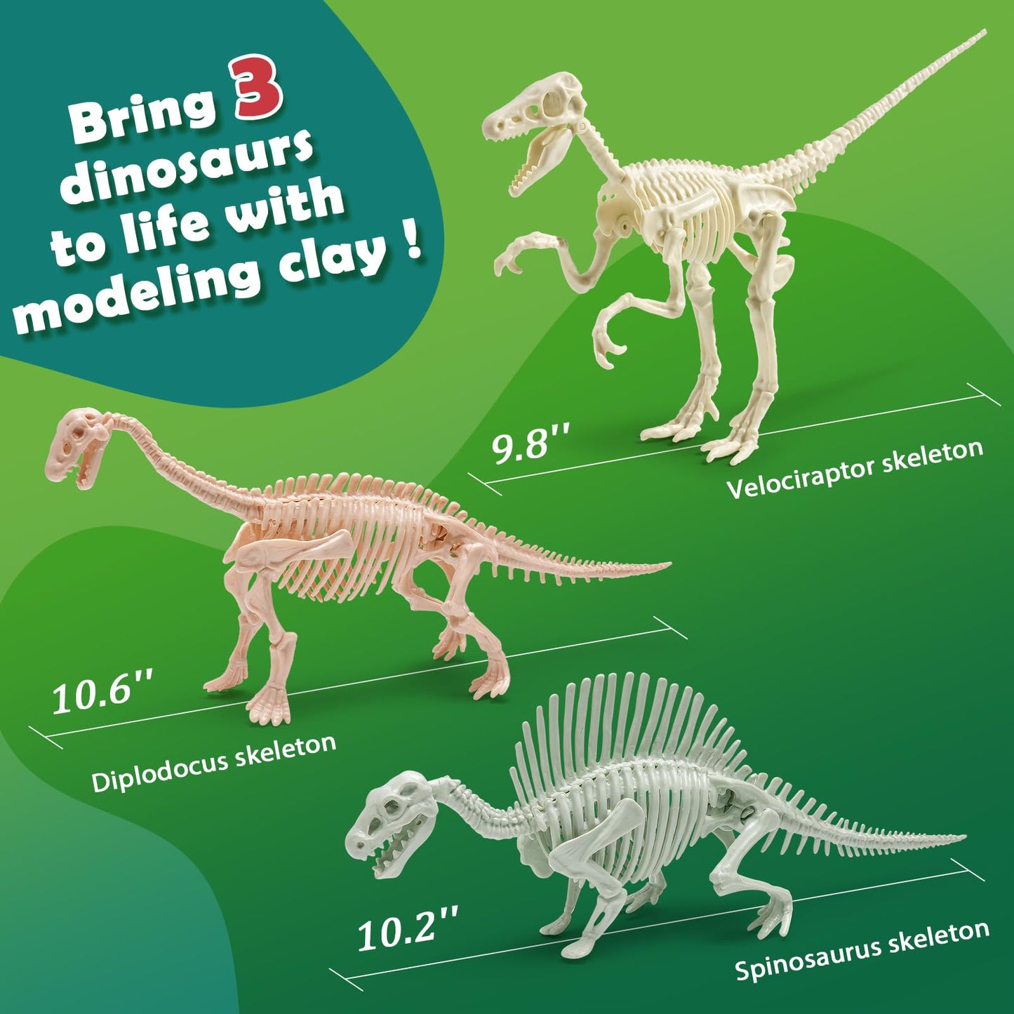 Drama Planet Air Dry Clay Dinosaur Craft Kit For Kids, Build And Design Your Own Dinosaurs With Modeling Clay, 3 Dinosaur Fossil