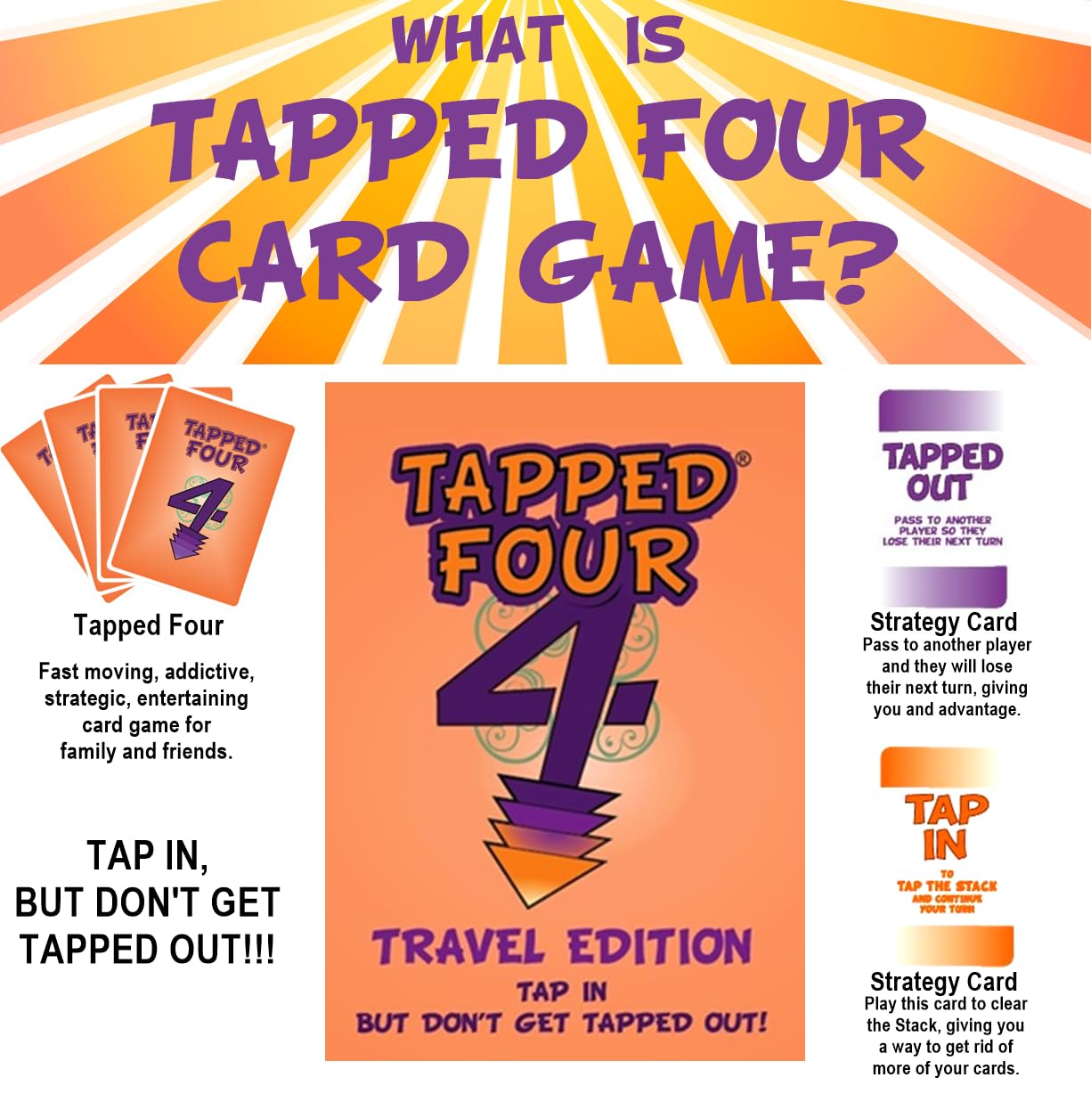Tapped Four Travel Edition Card Game - 2 To 6 Players - Extra Tap Cards - Strategy, Luck, Laughter, Fun - Family And Friends