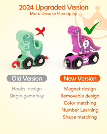 Wooden Dinosaur Train Set, Magnetic Dinosaur Toys And Number Train For Toddlers, Educational Montessori Toy For Counting And Mot