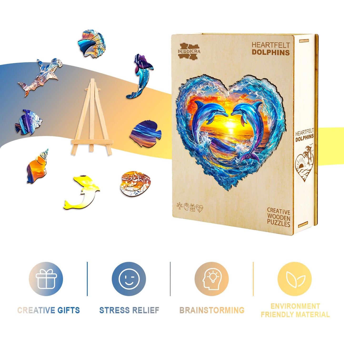 Wooden Puzzles for mature-themeds Unique Animal Shaped Heartfelt Dolphins mature-themed Puzzle 3D Vision Wooden Jigsaw Puzzles mature-themed Challenging Creative Gifts Family Games 11.4 * 11.1in 180pcs