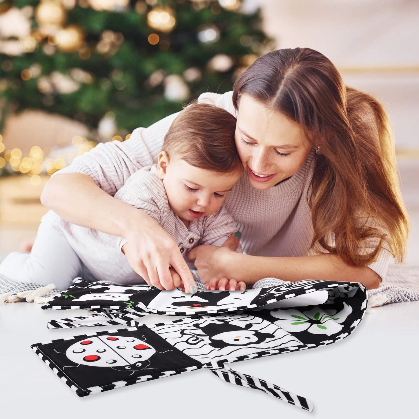 Vicloon Black And White Books High Contrast Baby Toys, 0-6 6-12 Months Soft Baby Book,Infant Tummy Time Toys,Baby Cloth Activity Crinkle Folding Educational Activity Cloth Book Suitable For Boys Girls