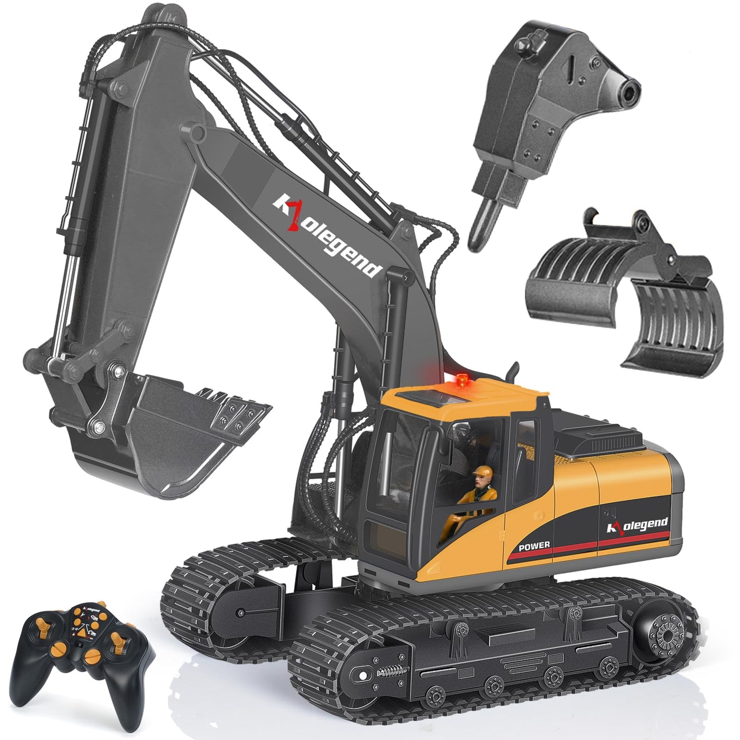 Kolegend 3 In 1 Remote Control Excavator Toy 1/14 Scale Rc Excavator, 15 Channel Upgrade Full Functional Construction Vehicles W