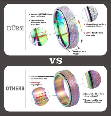 DURSI Spinner Ring for Women Mood Ring for Kids Fashion Stainless Steel Fidget Ring for Anxiety Sand Blast Finish (Chameleon 6mm