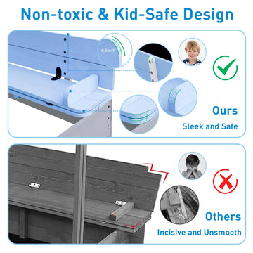 Funxplore Wooden Kids Sandbox With Lid Sand Box With Cover For Outdoor With Canopy Ages 4-8, Sand Pit With Foldable Bench Adjust