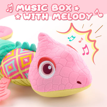 Awotoy Baby Toys 0-6-12 Months, Musical Stuffed Animal Activity Soft Toys With Multi-Sensory Crinkle,Rattles And Textures,Infant Baby Girl Toys Gifts For Newborn Tummy Time,Dinosaur,Pink