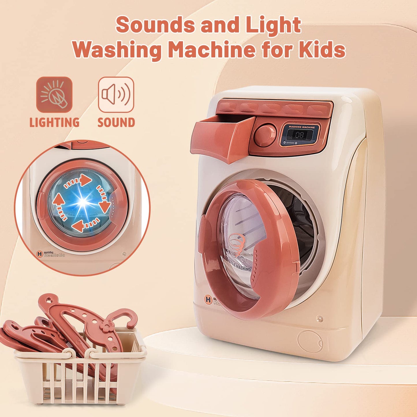 Deao Toy Washing Machine & Vacuum Playset For Kids, Mini Washing Machine Laundry Set For Kids,Dollhouse Furniture Laundry Room W