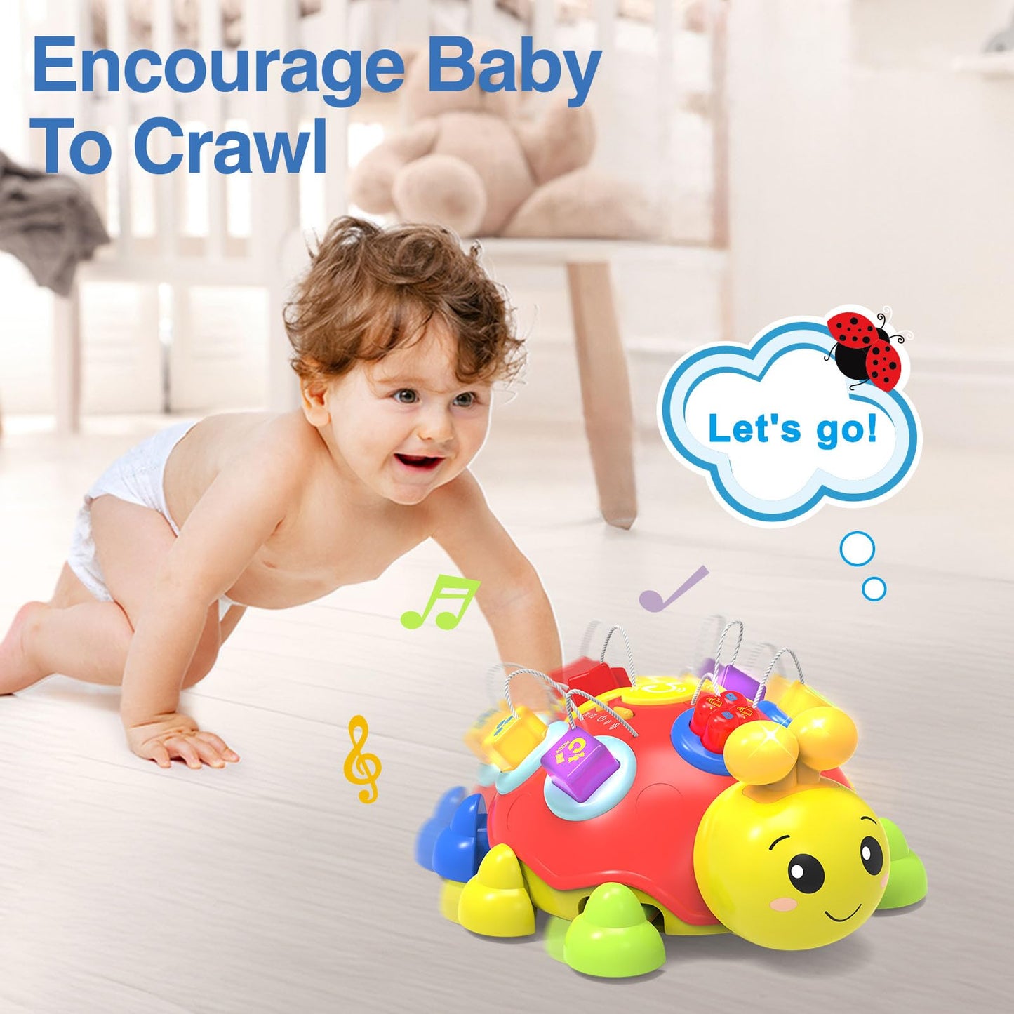 Baby Bilingual Musical Ladybug Crawling Toys,Baby Toys 6-12 Months With Light-Up Music, Early Educational Learning Toys, Infant