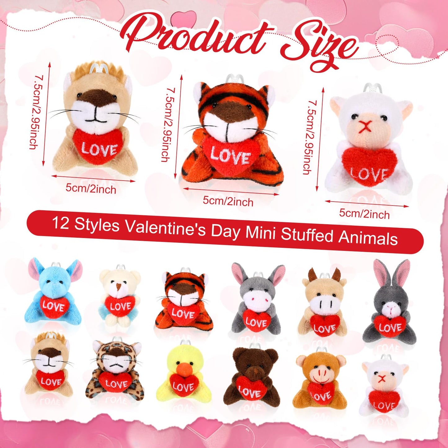 Blueweenly 12 Pcs Valentine'S Exchange Gifts For Kids Valentine Mini Animal Plush Toys Bulk Small Stuffed Animal With Heart Vale