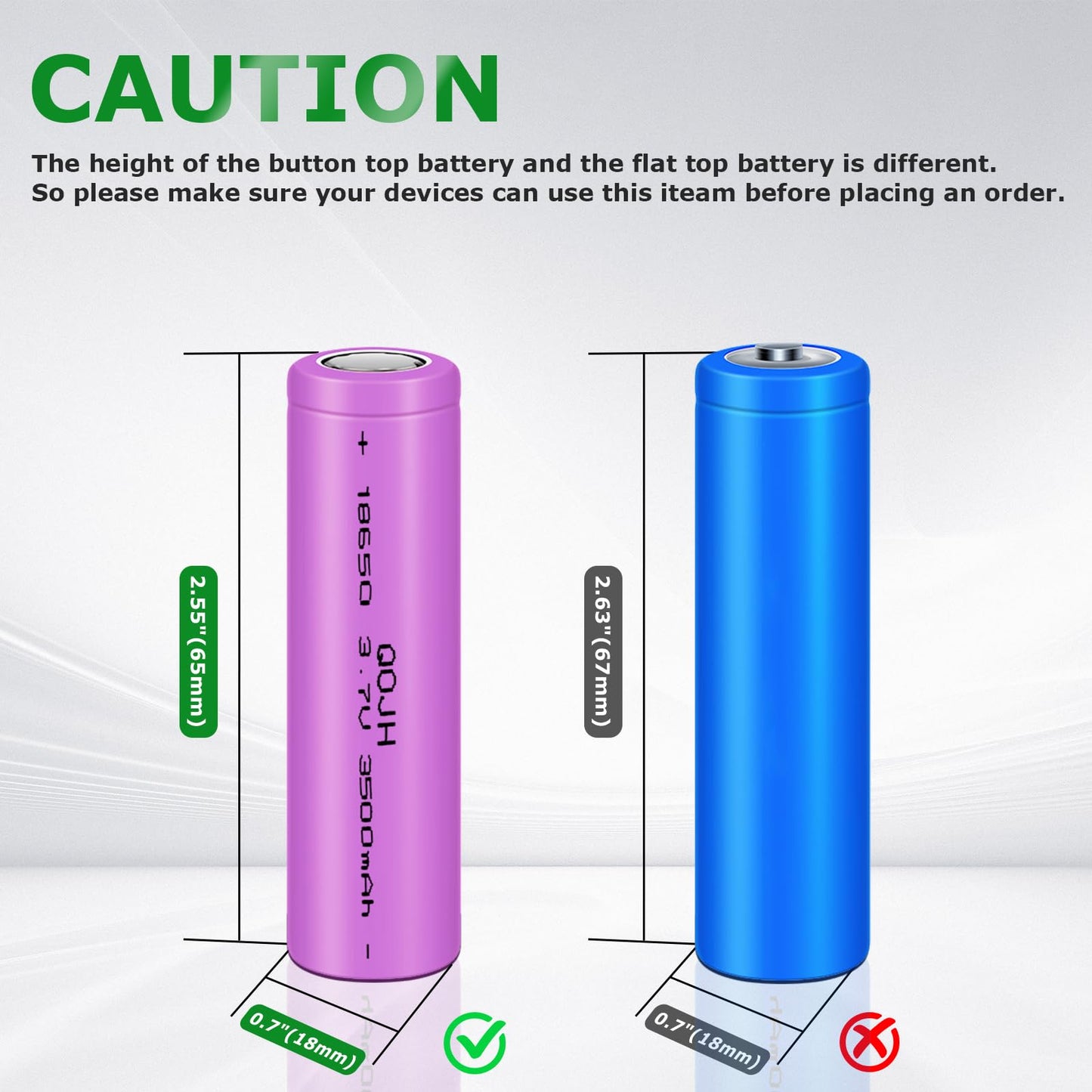 Qojh 4Pcs 3.7 Volt 18650 Rechargeable Battery, 18650 Battery 3500Mah Flat Top For Remote Control Toy, Headlamp, Led Flashlight,