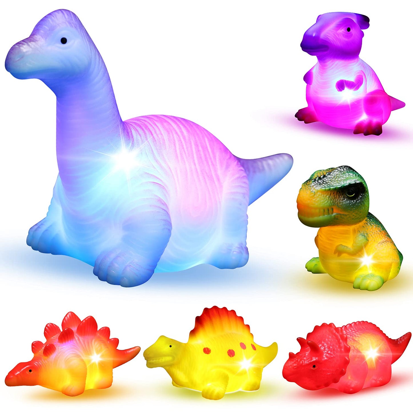 6 Packs Light-Up Floating Dinosaur Bath Toys Set, For Baby Toddler Nephew In Birthday Christmas Easter , Great Water Bathtub Shower Pool Bath Toy For Children Preschool