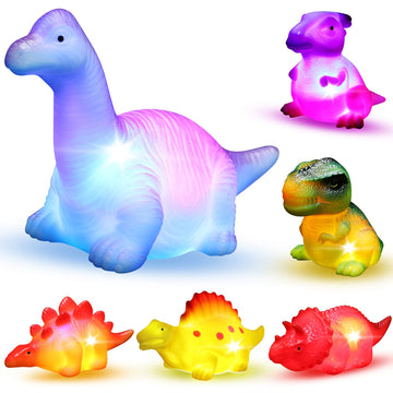 MAPIXO Light-Up Floating Dinosaur Bath Toys Set, Multicolored, Small, Rubber, Ideal for Baby Toddler Birthday and Holiday Gifts