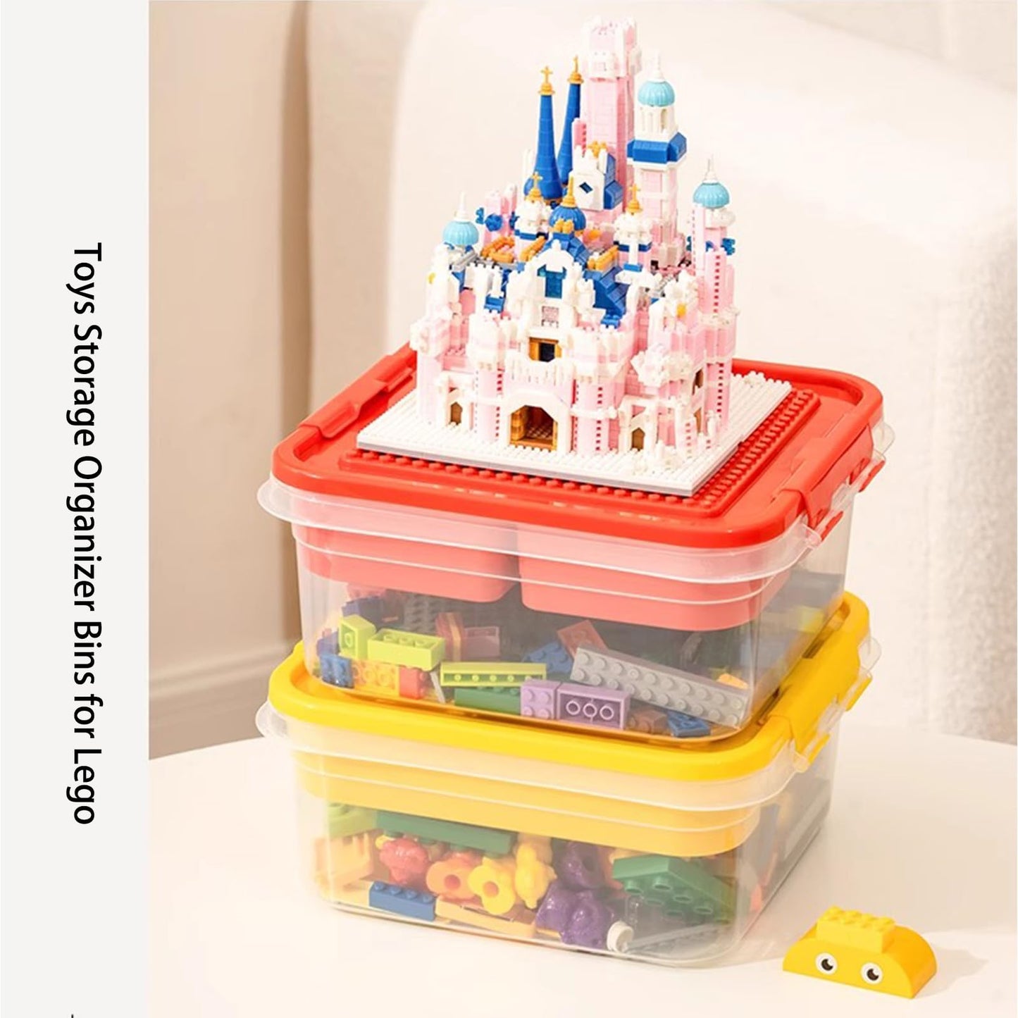 Toys Storage Organizer Bins For Lego, Building Blocks Storage With Building Baseplate Lid, Storage Containers For Building Brick Storage Plastic Stackable Organizer Bin Toy Chest