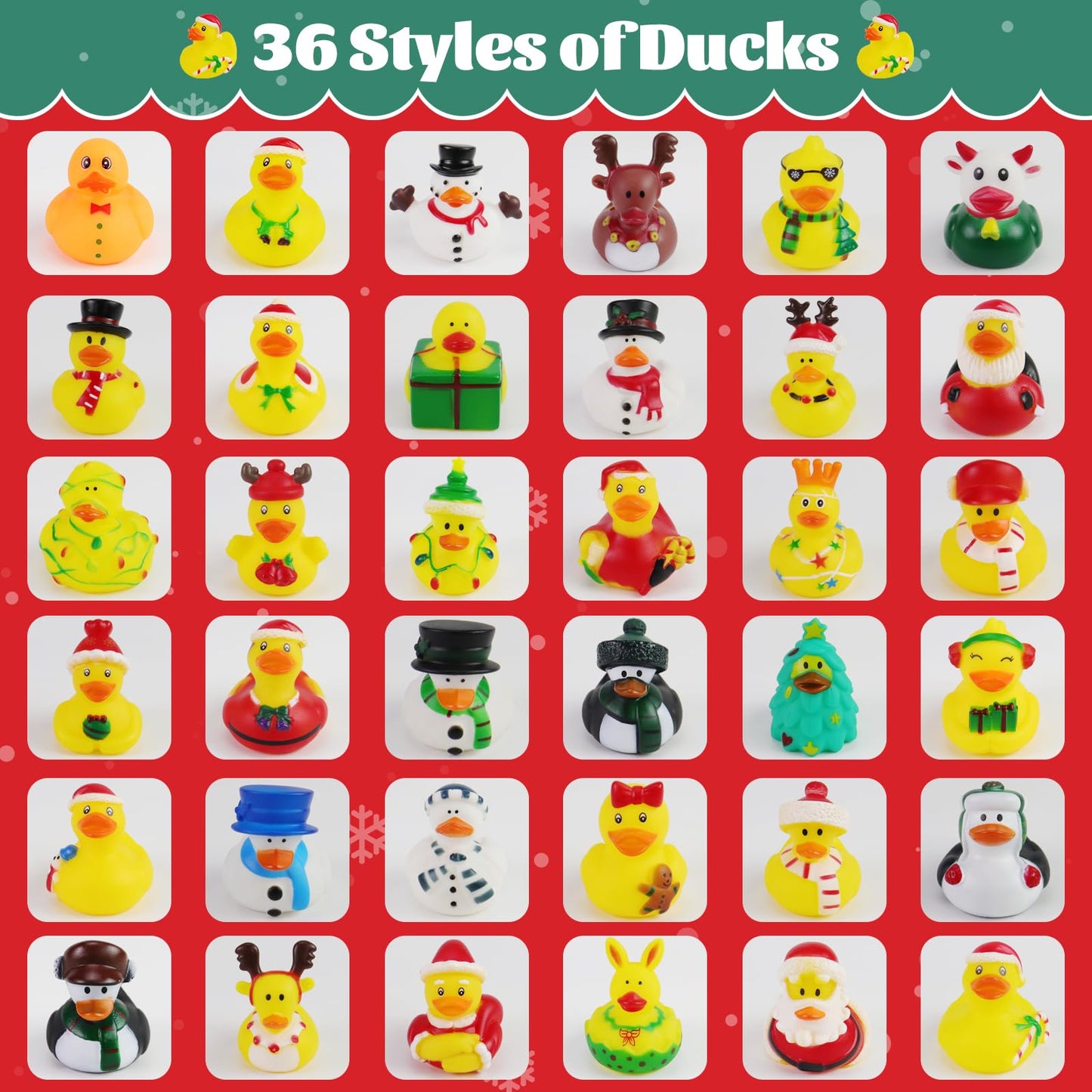 Fudragtn 36Pcs Christmas Rubber Ducks In Bulk, 2 Inch Mini Christmas Ducks Bath Toys For Kids Boys Girls, Holiday Rubber Ducks F