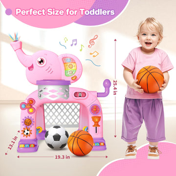 Springflower Toddler Basketball Hoop & Soccer Goal Activity Center Toys With Light & Music,Elephant Toddlers Musical Toys Gift, Baby & Toddlers Christmas Birthday Gift For 1 2 3 Year Old Girls & Boys