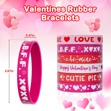 Valentine's Day Rubber Bracelets Bulk - 30PCS Valentines Day Gifts for Kids Valentines Party Favors Supplies Silicone Wristbands