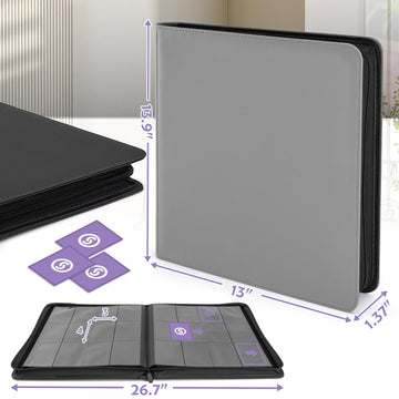 SMYV 12 Pocket Trading Card Binder enhanced PU Cover Card Binder for 720 Cards Ringless Side Loading Card Collection Album Folders for MTG TCG Game Cards & Sports Cards (Grey)