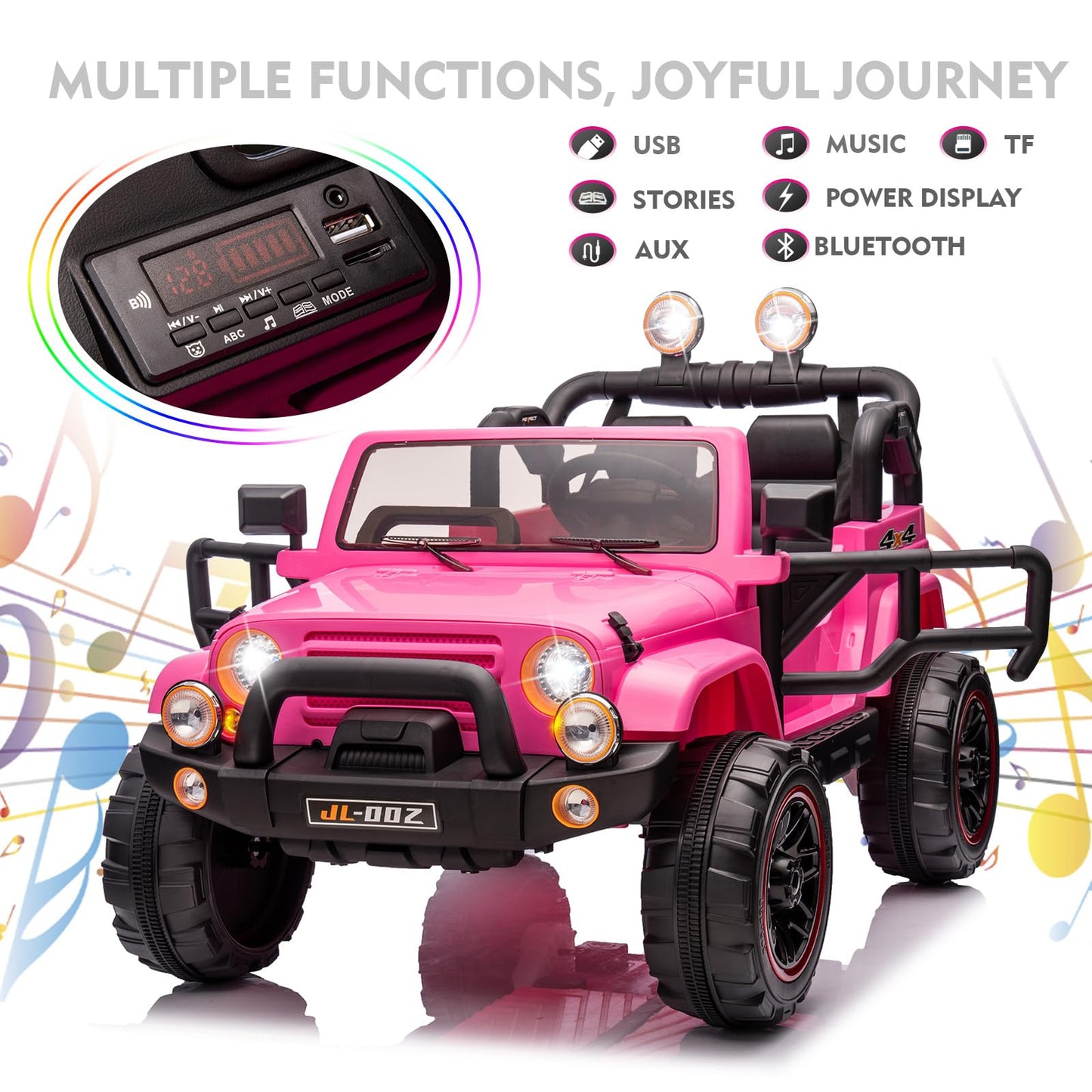 2-Seater Ride On Truck And Car Cover, 12V7Ah Children'S Electric Car W/Parental Remote Control, Music, Led Lights, Spring Suspension, Pink
