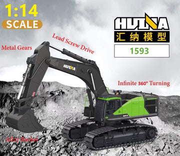 RC Excavator for Adults Huina 1593 Fully Functional 1:14 Scale 22 Channel Remote Control Toy Truck Construction Vehicle with Met
