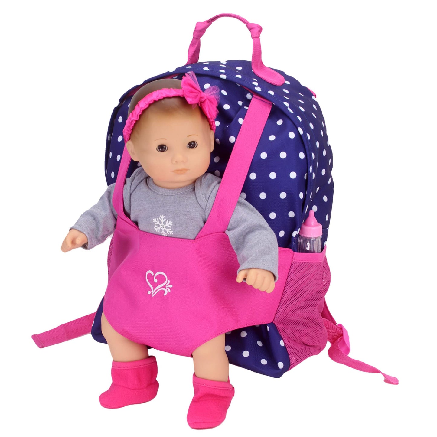Sophia'S 15' Inch & 18' Inch Doll Accessorrites, Polka Dot Backpack Carrier To Fit & Transport 15'' Inch & 18'' Inch Dolls, Pink/Navy