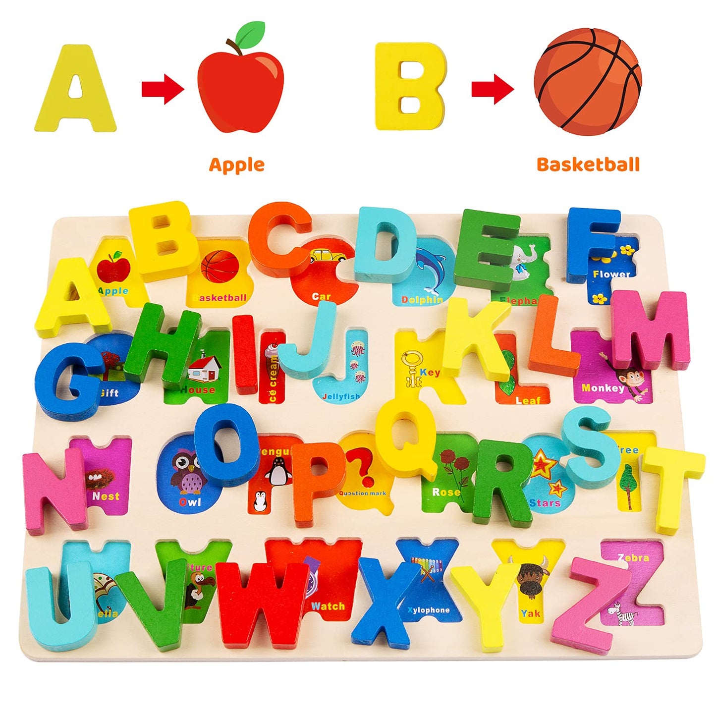 Wooden Puzzles For Toddlers, Voamuw Alphabet Number Shape Learning Puzzle For Kids Ages 3 4 5, Montessori Toys Preschool Education Chunky Jigsaw For Boys And Girls