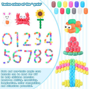 Junkin 1000 Pcs Magic Noodles Foam Crafts Puffs Corn Super Crafts Arts Kit Bulk Building Blocks Model Toys Valentines Kid Gifts