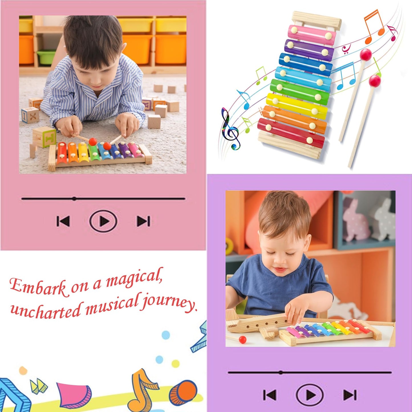 Wooden Xylophone For Kids,Toddler Xylophone Toy With 2 Child Safe Mallets,8 Diatonic Keys Musical Instruments For Preschoolers E