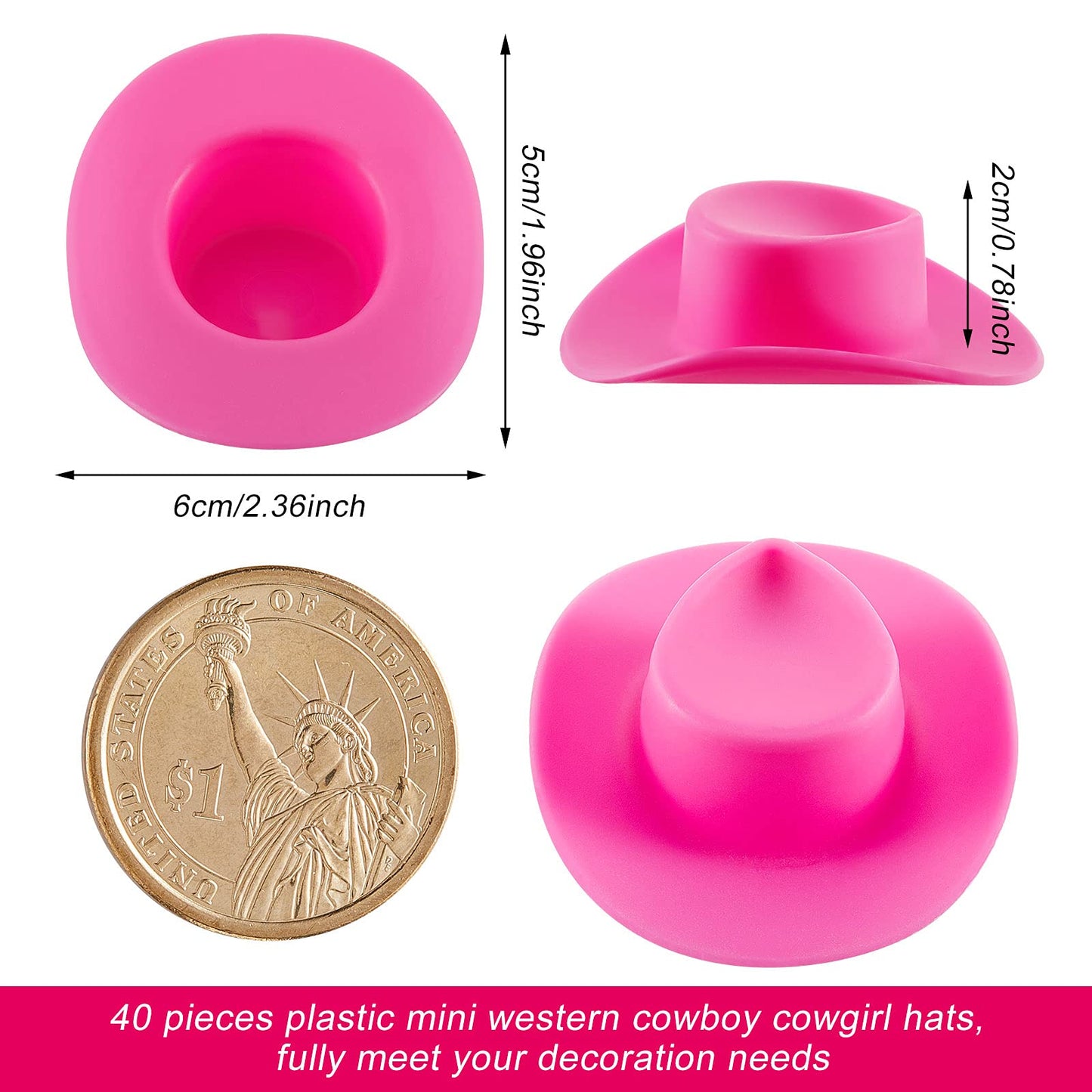 40 Pieces Plastic Mini Cowboy Hat Cowgirl Hat For Crafts Western Hat Miniature Cute Doll Hat Tiny Party Hat Doll Party Accessories For Shooters Pretend Play Dollhouse Decorations(Pink)