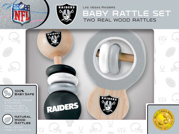 Babyfanatic Wood Rattle 2 Pack - Nfl Las Vegas Raiders - Officially Licensed Baby Toy Set