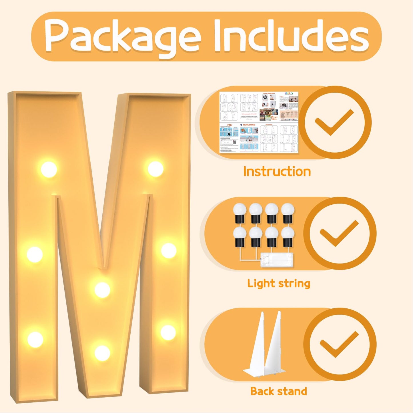 Imprsv 3Ft Marquee Light Up Letters M, Large Light Up Letters, Big Marquee Letters For Party Decorations Baby Shower Anniversary
