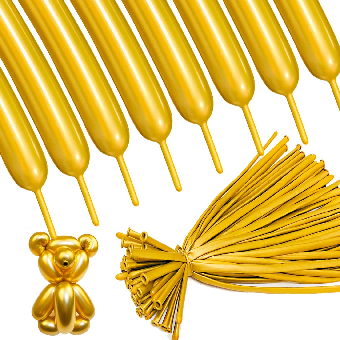 Metallic 260 Gold Long Balloons Chrome 100 Pack Twisting Animal Balloons Thickening Latex Modeling Long Magic Balloons For Anima