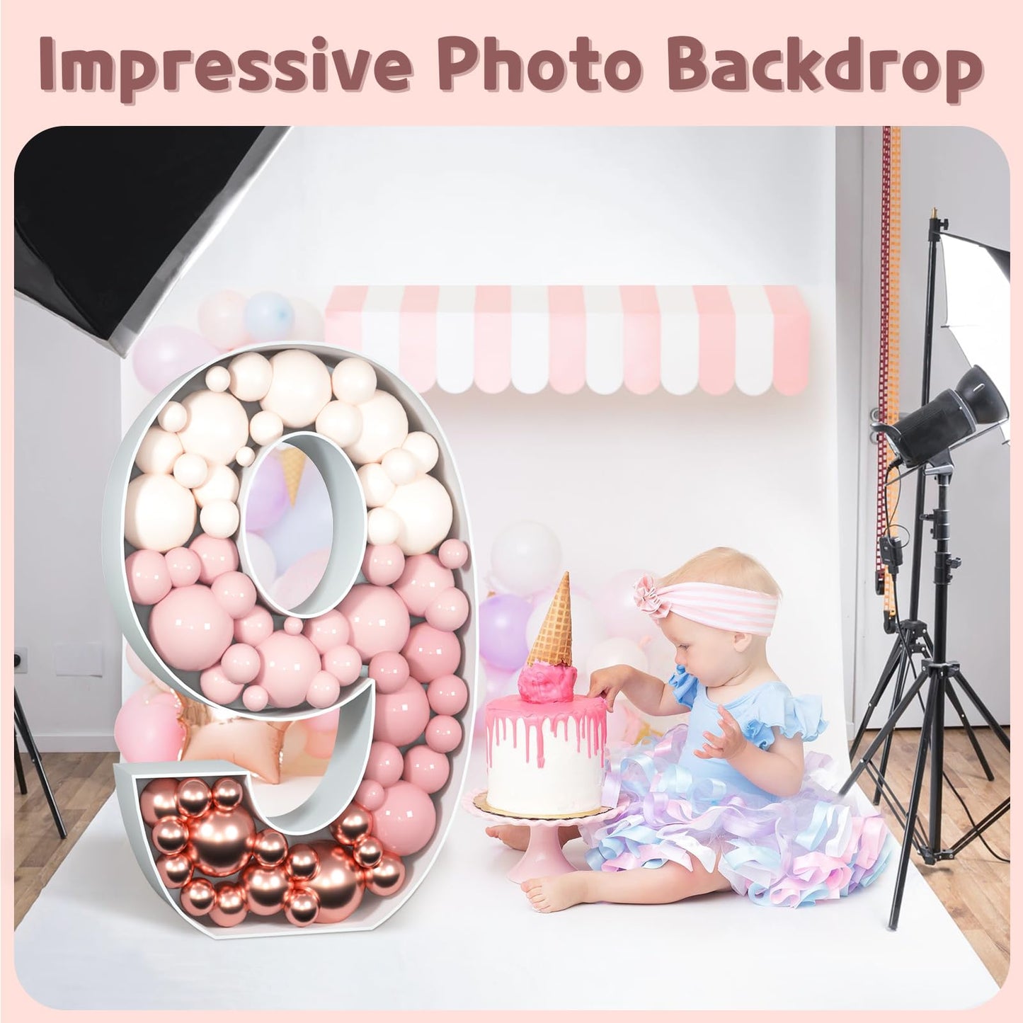 Imprsv 3Ft Mosaic Numbers For Balloons, Marquee Number, Mosaic Number Frame, Number 9 Balloon For On Cloud 9 Birthday Decoration
