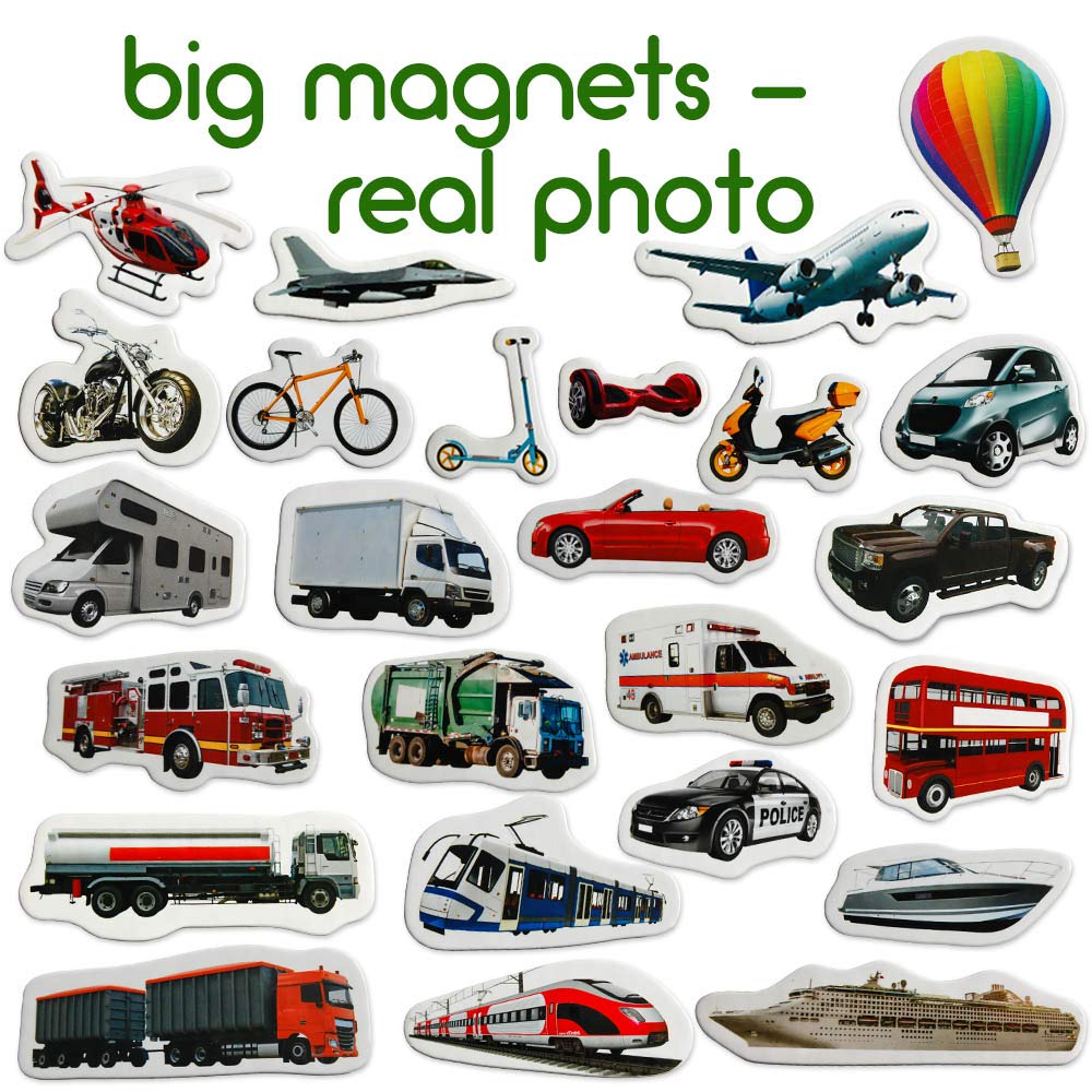 25 Fridge Magnets For Toddlers - Transport Kids Magnets For Fridge - Toddler Magnets For Refrigerator - Magnetic Animals - Fridg