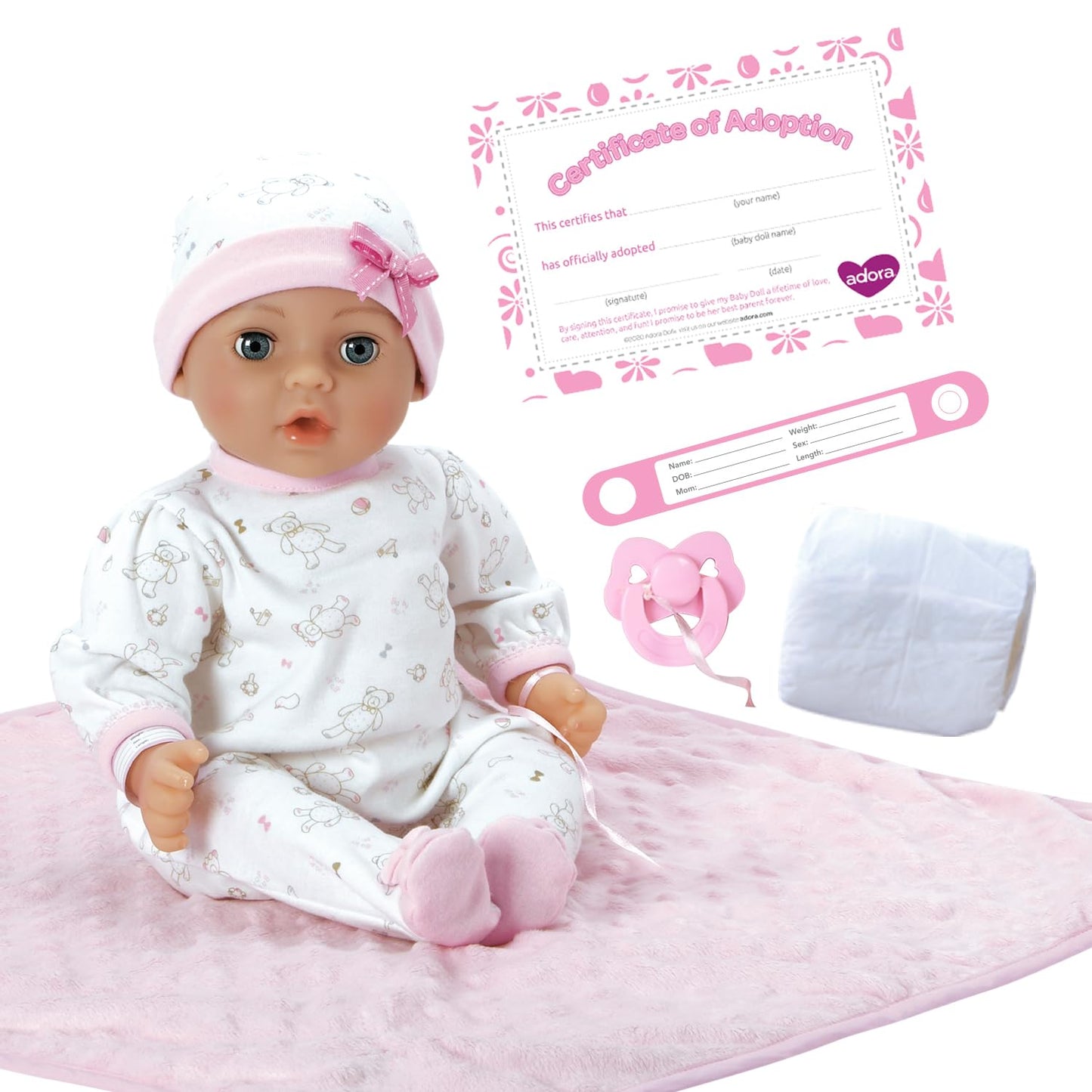 Adora Adoption Babies Collection, 16” Baby Doll With Complete 9-Piece Accessories Includes: Pacifier, Hospital Bracelet, Diaper And More! Birthday Gift For Ages 3+ - Baby Hope