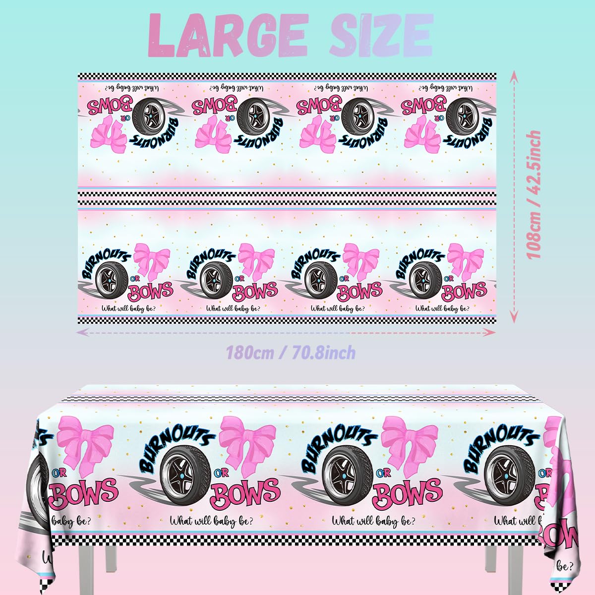 Pymurod 3Pcs Burnouts Or Bows Gender Reveal Tablecloths He Or She Table Covers Burnouts Or Bows Gender Reveal Decorations For Bo