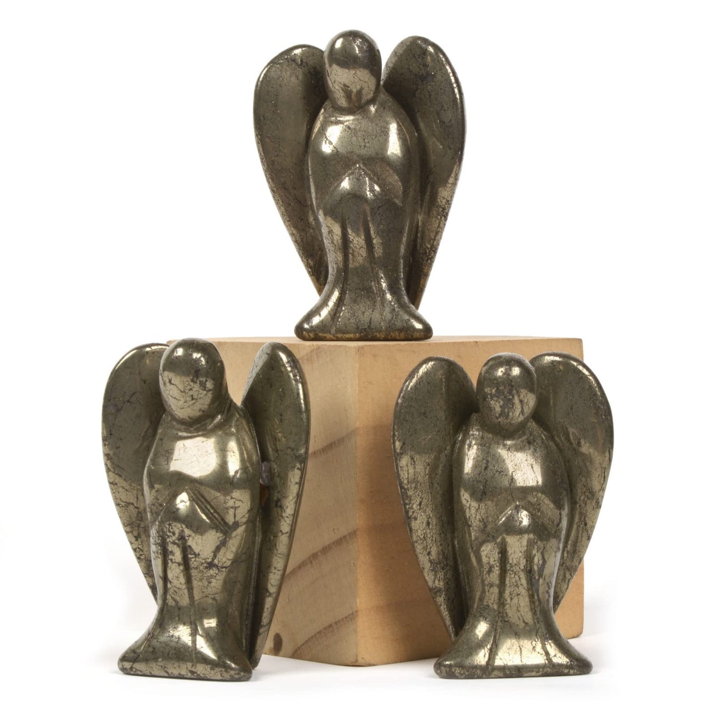 Justinstones Carved Pyrite Gemstone Peace Angel Pocket Guardian Angel Healing Statue 2 Inch